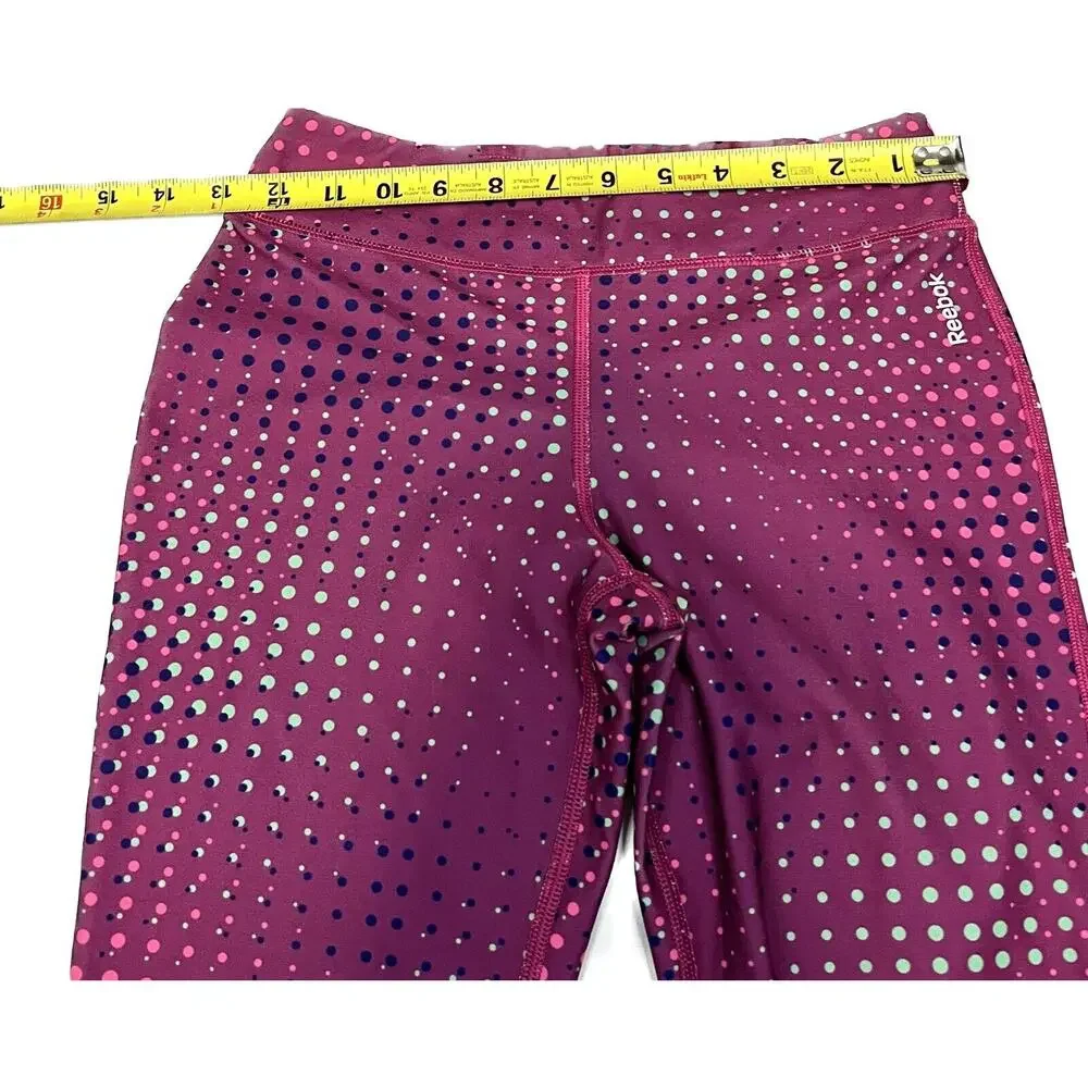 Reebok Capri Leggings Hot Pink Iridescent Polka Dots Girls Sz Large